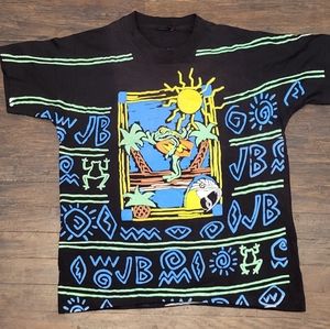 Rare Vintage Jimmy Buffett Black T-Shirt Parrot Frog JB Margaritaville